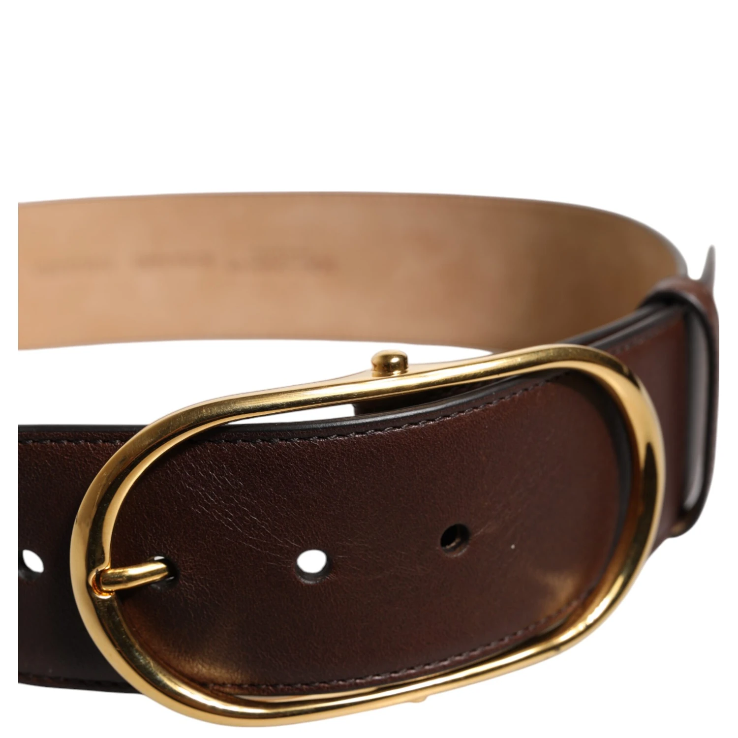Brown Leather Classic Metal Oval Buckle Belt