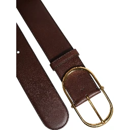 Brown Leather Classic Metal Oval Buckle Belt