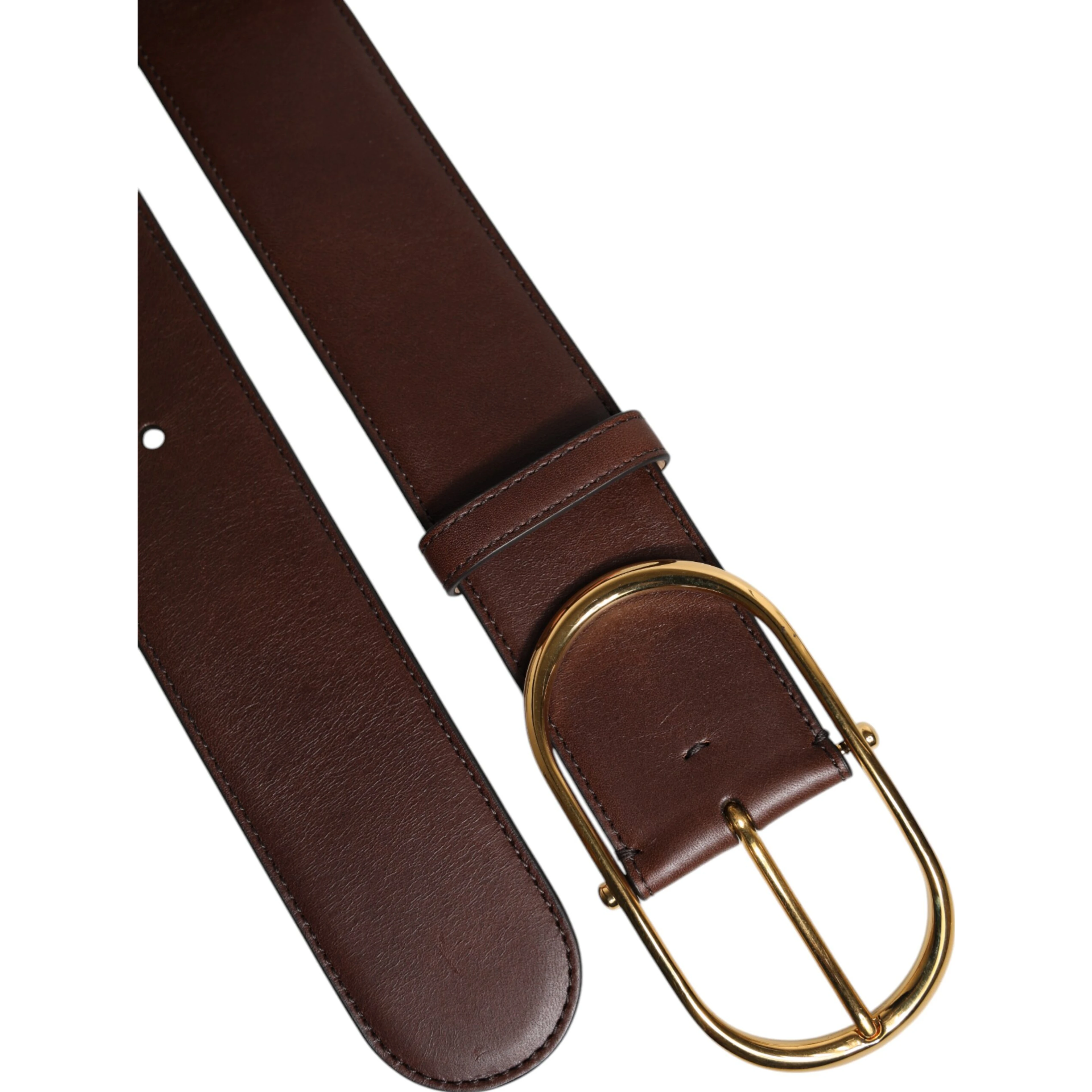 Brown Leather Classic Metal Oval Buckle Belt