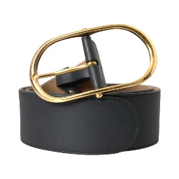 Black Leather Classic Metal Oval Buckle Belt