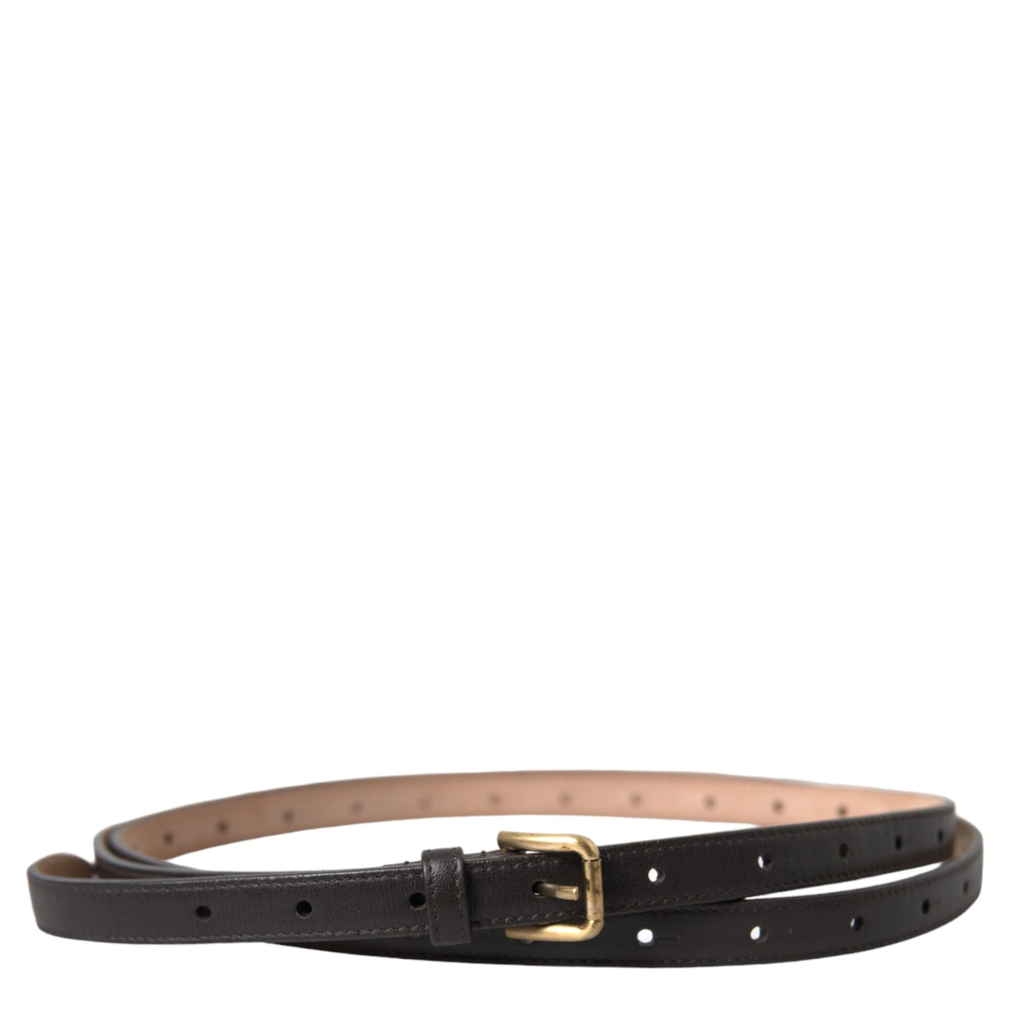 Black Leather Long Skinny Gold Metal Buckle Belt