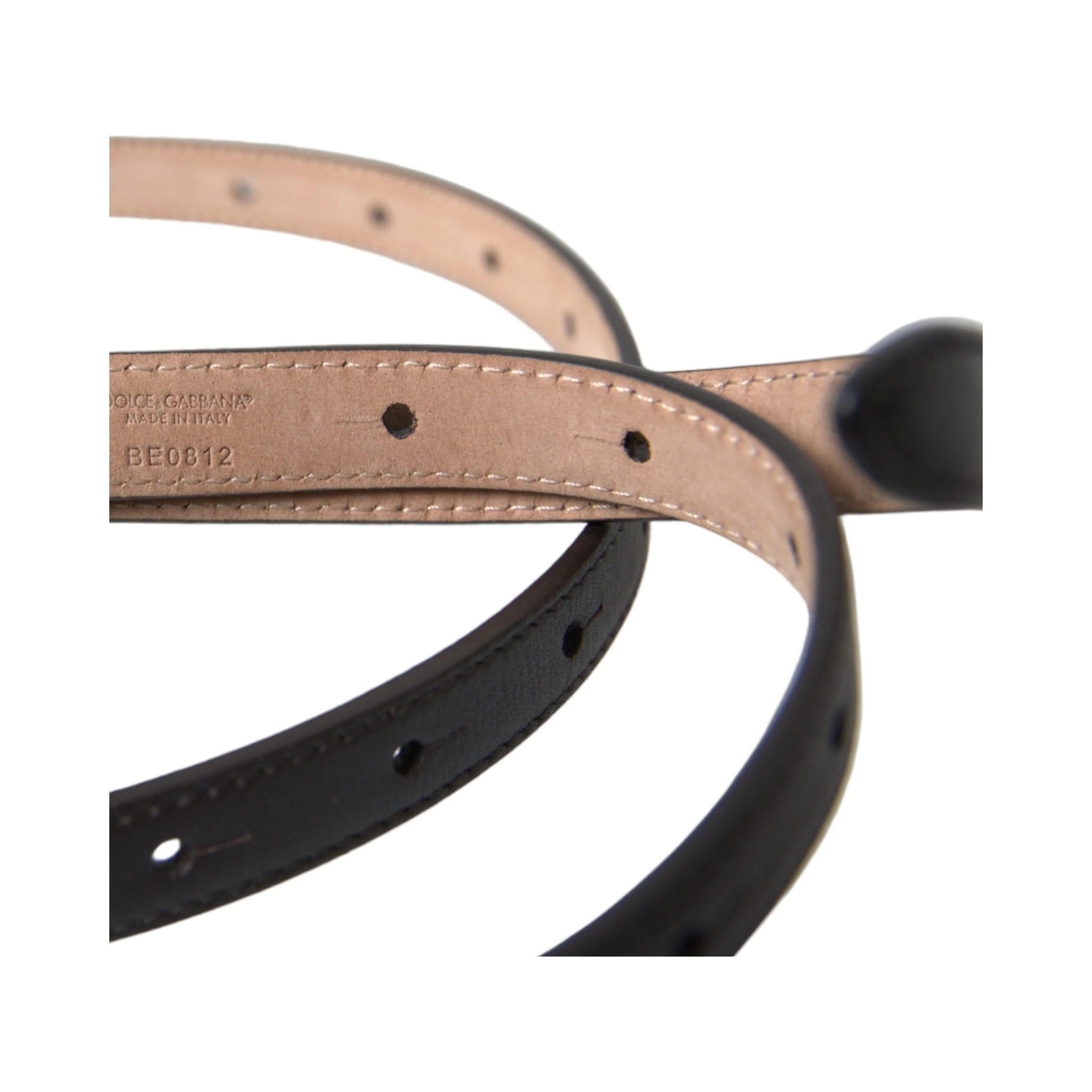 Black Leather Long Skinny Gold Metal Buckle Belt