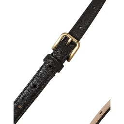 Black Leather Long Skinny Gold Metal Buckle Belt