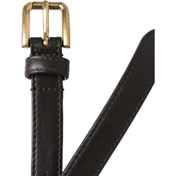 Black Leather Long Skinny Gold Metal Buckle Belt