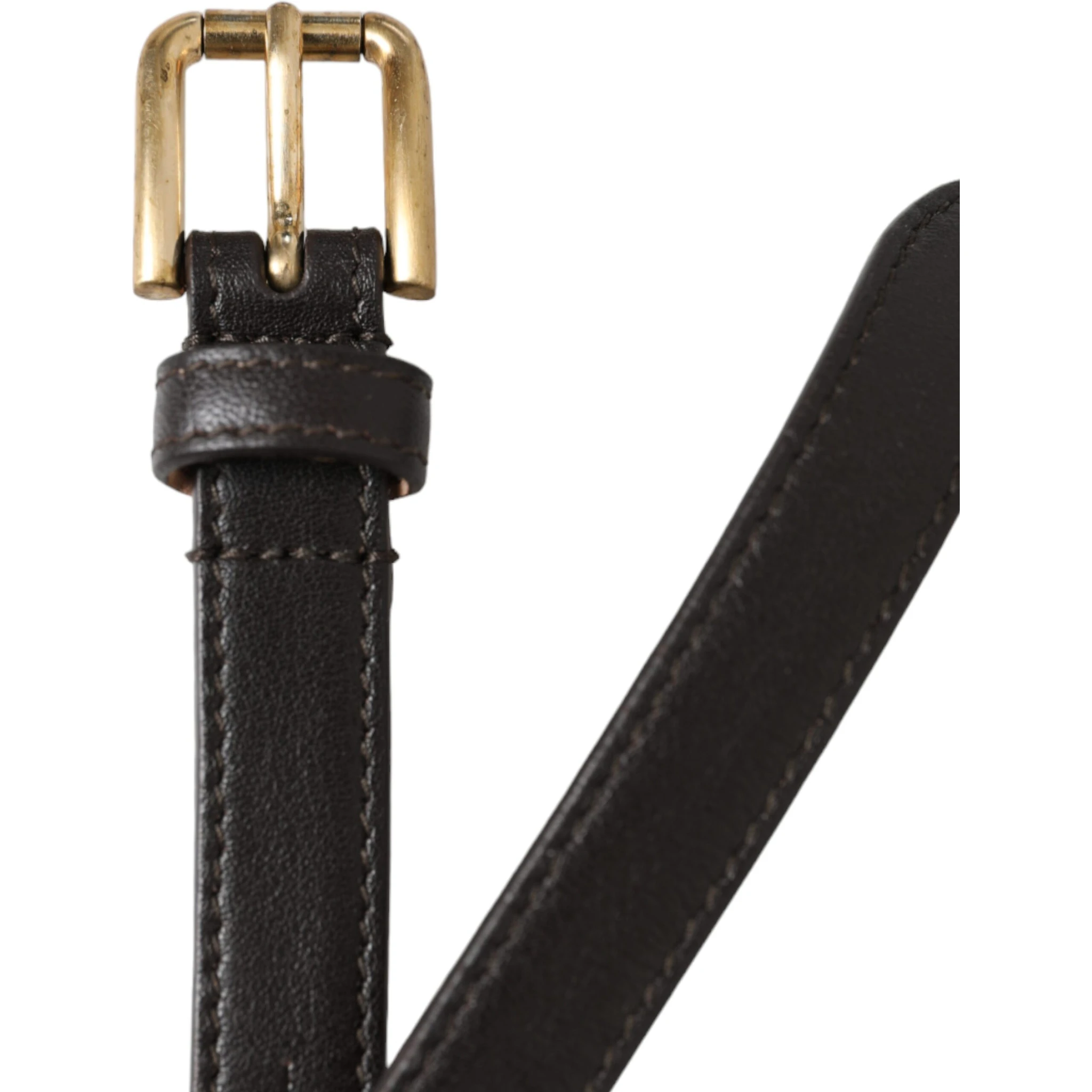 Black Leather Long Skinny Gold Metal Buckle Belt