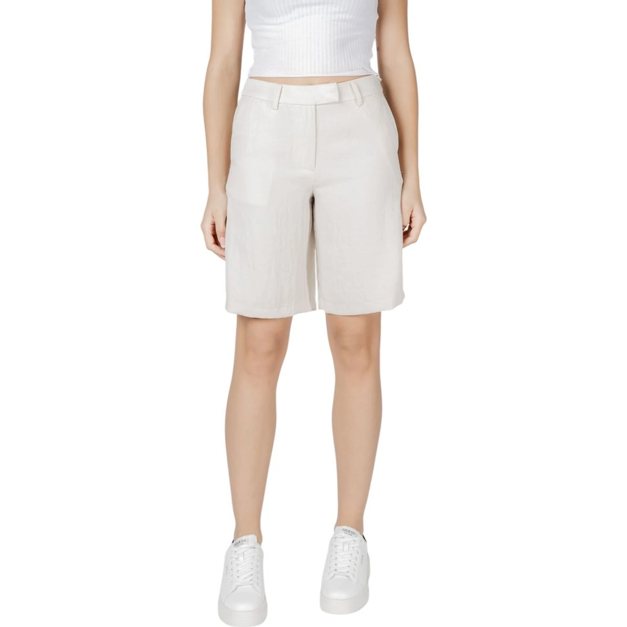 Beige Viscose Bermuda Shorts