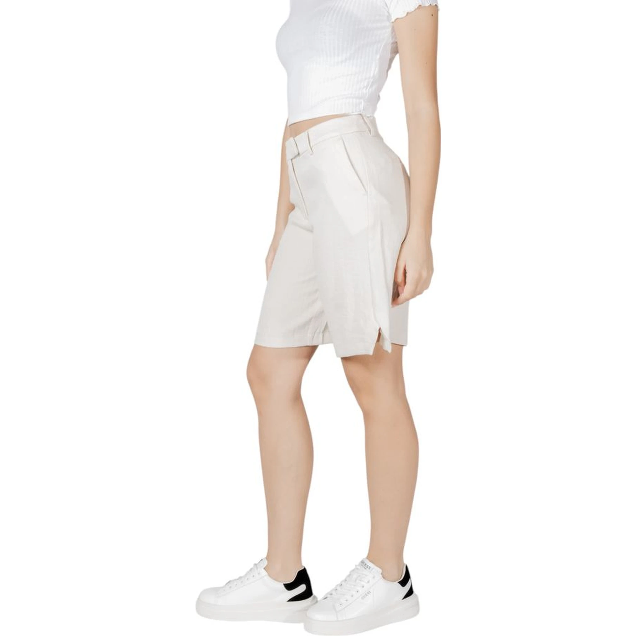 Beige Viscose Bermuda Shorts