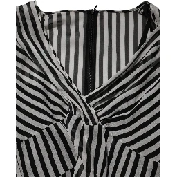 Black White Stripes Silk V-neck Midi Dress