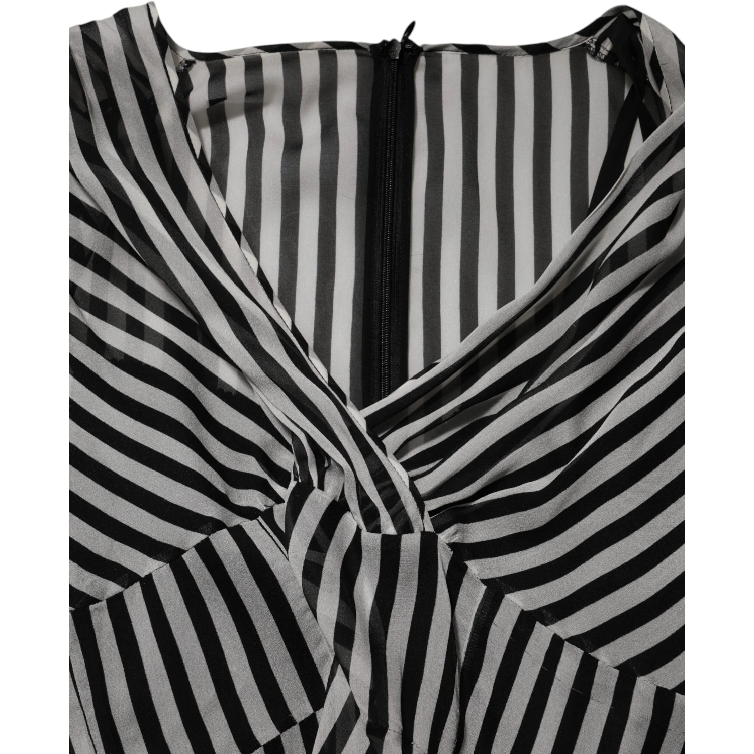 Black White Stripes Silk V-neck Midi Dress