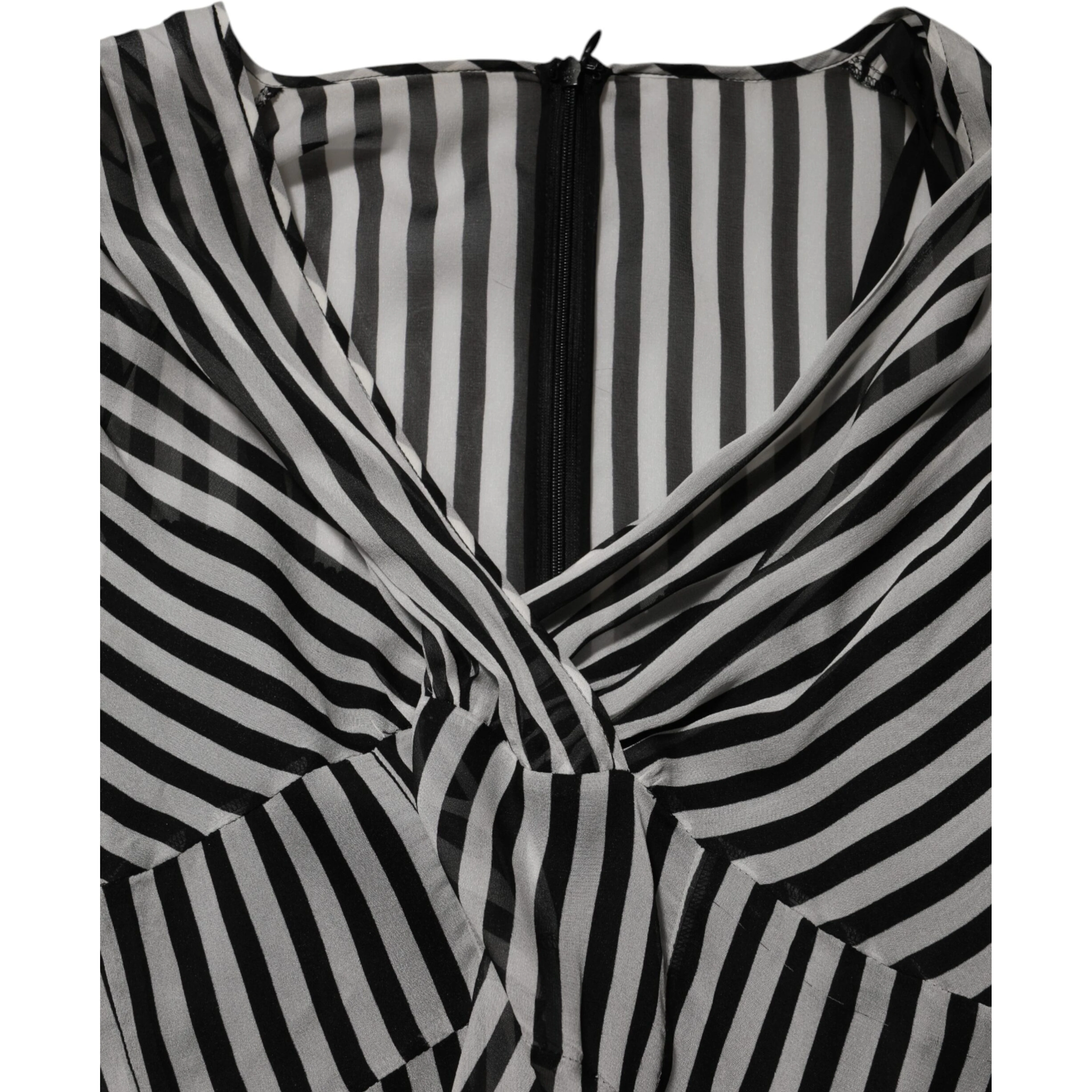 Black White Stripes Silk V-neck Midi Dress
