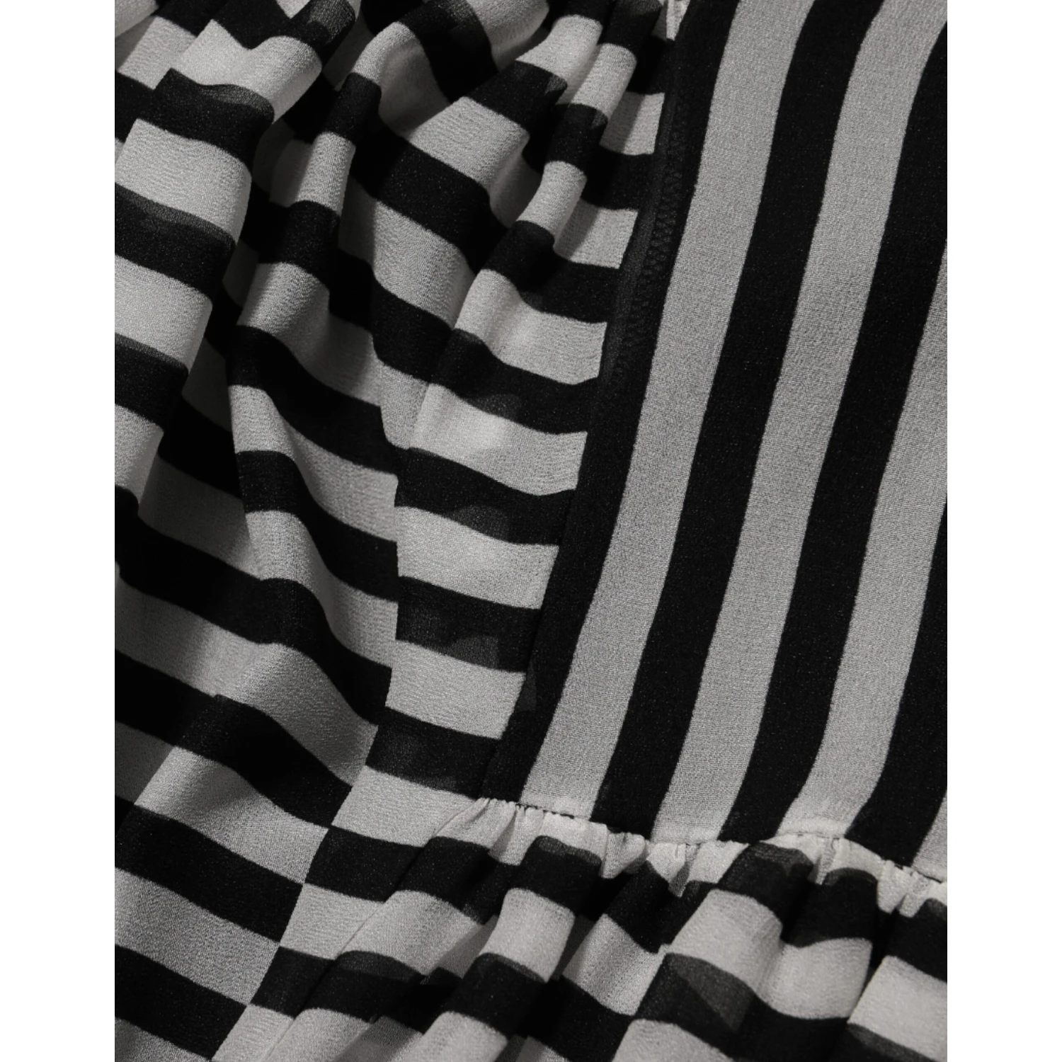 Black White Stripes Silk V-neck Midi Dress