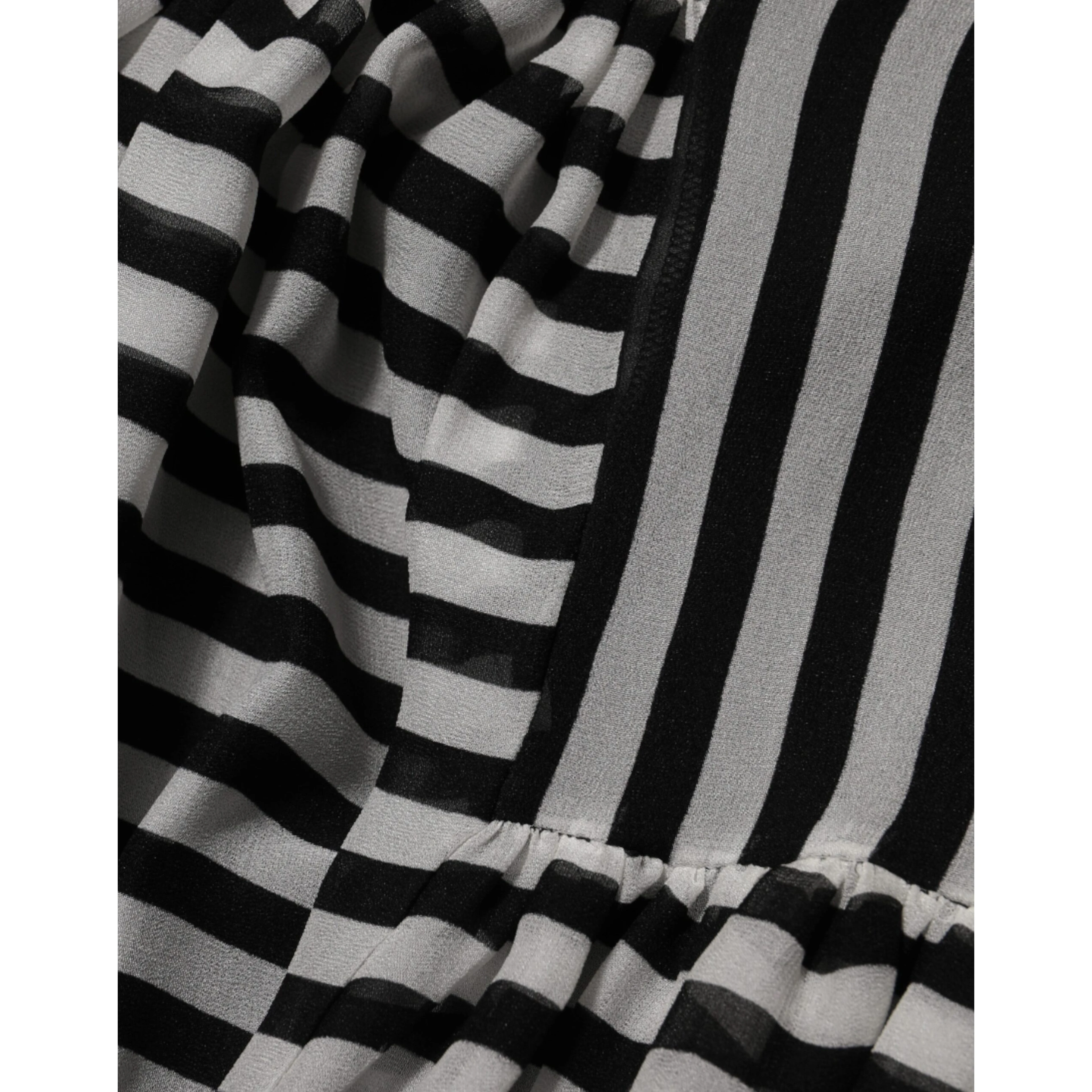 Black White Stripes Silk V-neck Midi Dress