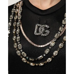 Black Necklace Crystal DG Logo Sweatshirt Sweater