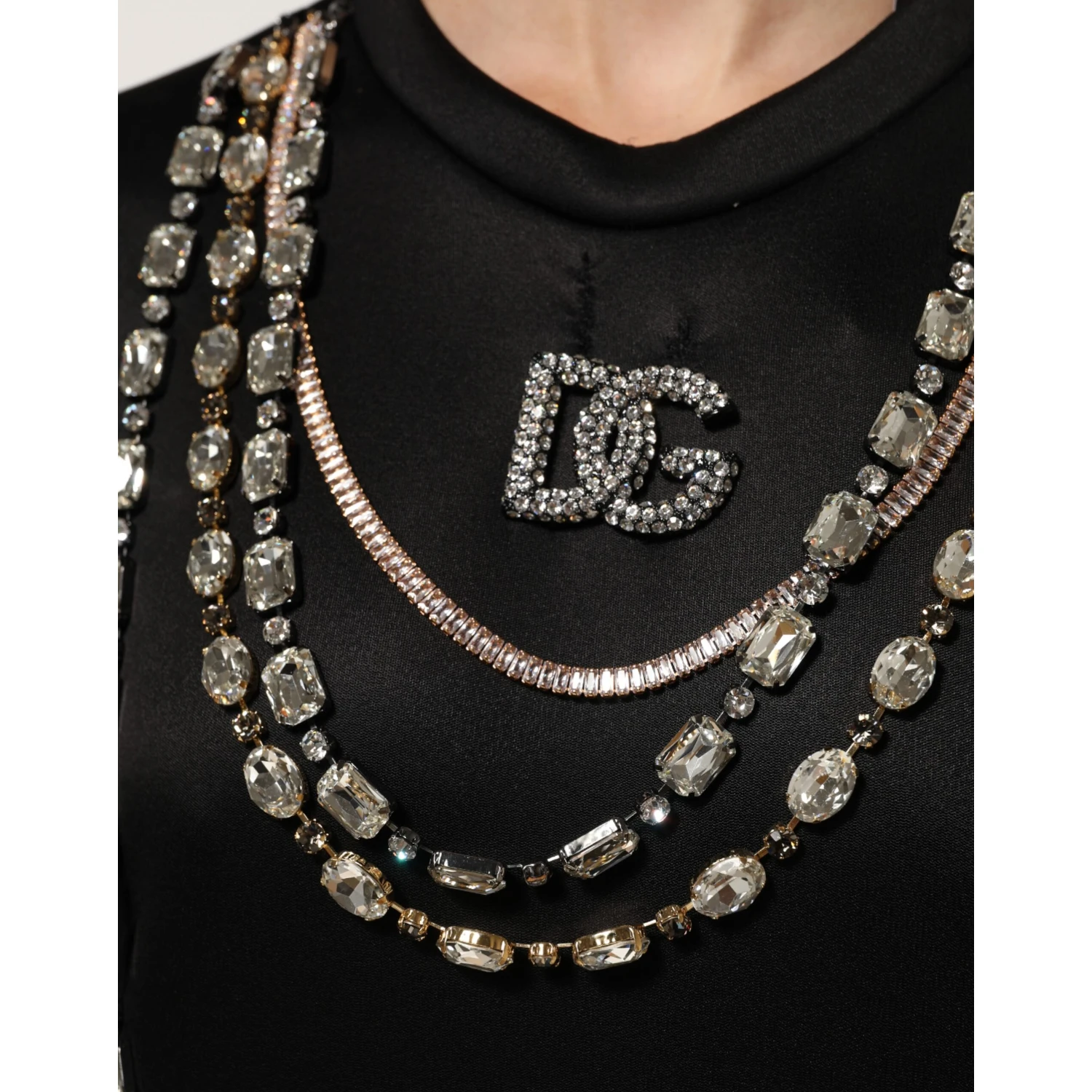 Black Necklace Crystal DG Logo Sweatshirt Sweater