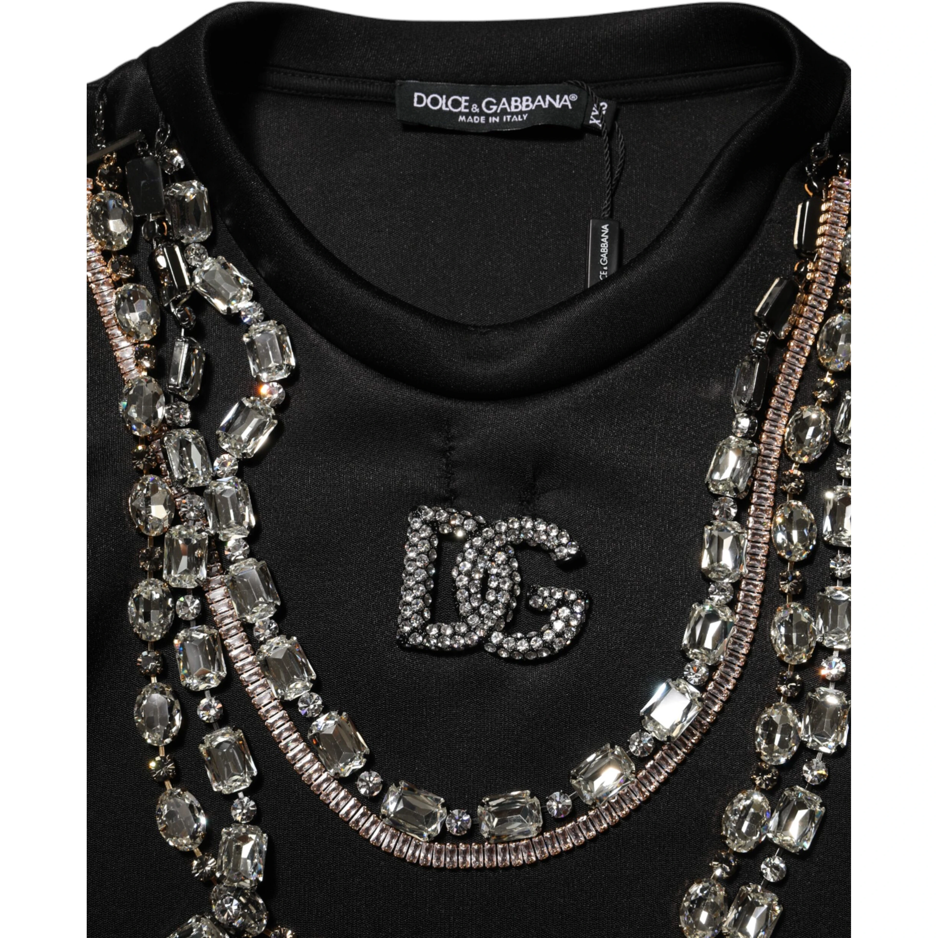 Black Necklace Crystal DG Logo Sweatshirt Sweater