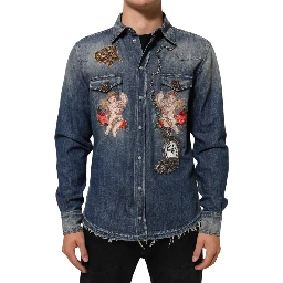 Blue Angel Patch Denim Buttoned Down Men Shirt