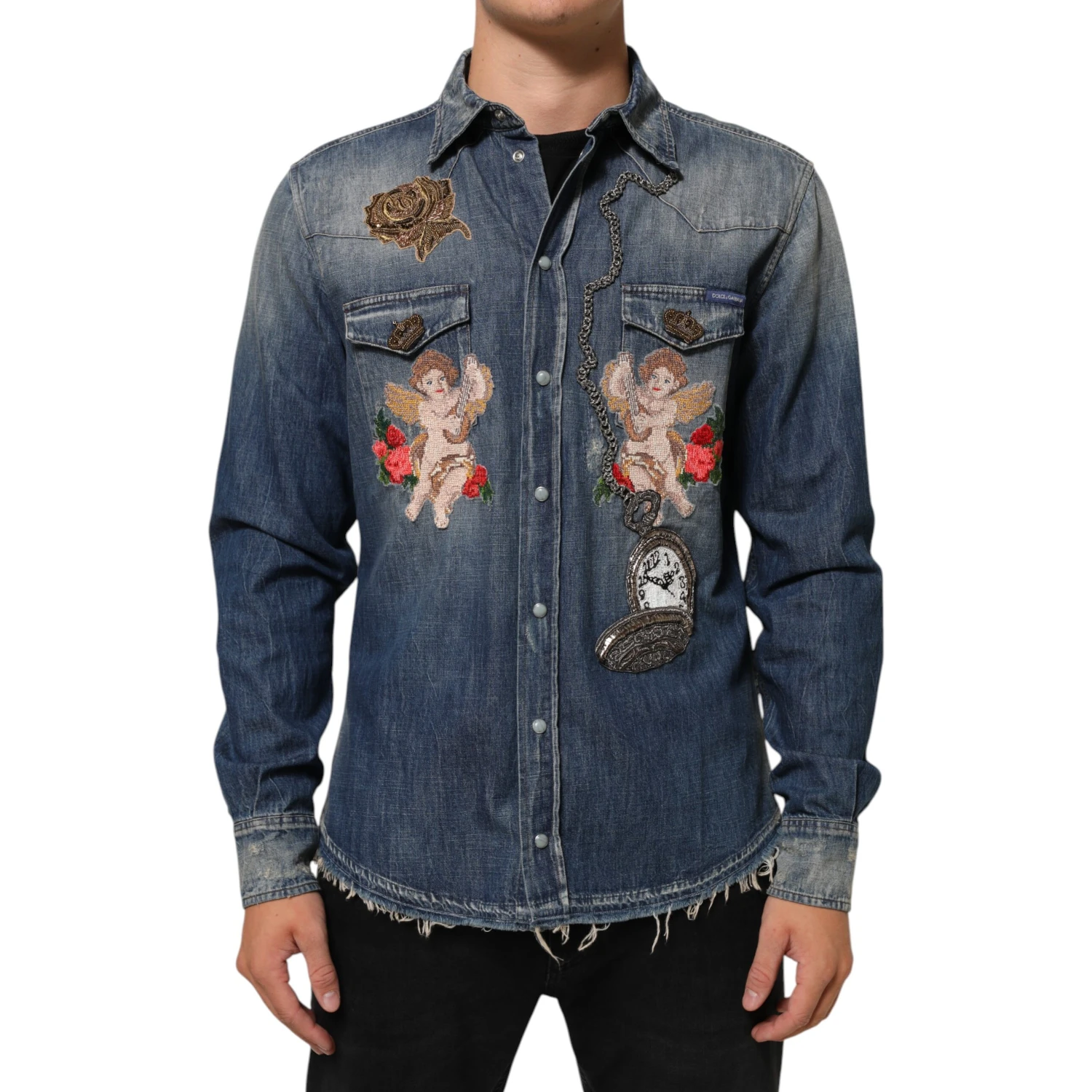 Blue Angel Patch Denim Buttoned Down Men Shirt