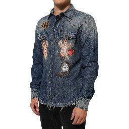 Blue Angel Patch Denim Buttoned Down Men Shirt