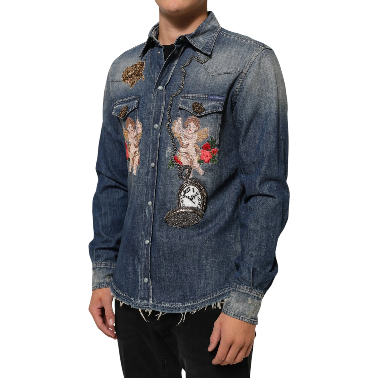 Blue Angel Patch Denim Buttoned Down Men Shirt