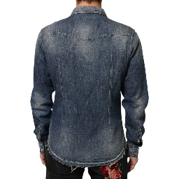 Blue Angel Patch Denim Buttoned Down Men Shirt