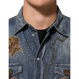 Blue Angel Patch Denim Buttoned Down Men Shirt