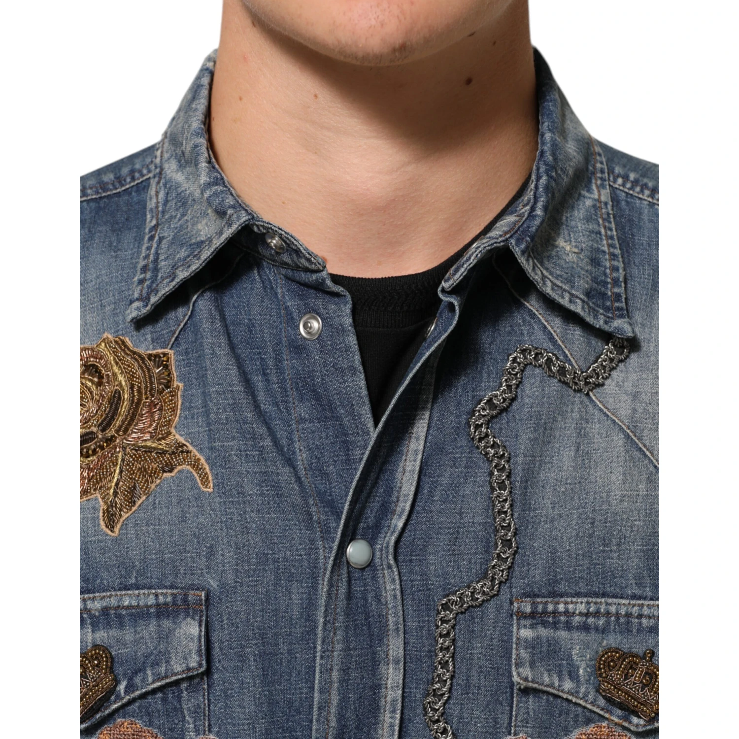 Blue Angel Patch Denim Buttoned Down Men Shirt
