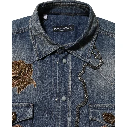 Blue Angel Patch Denim Buttoned Down Men Shirt