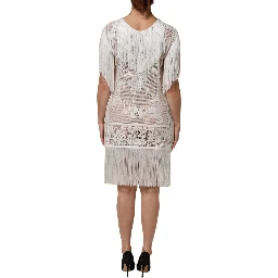 White Floral Lace Fringe Knee Length Dress