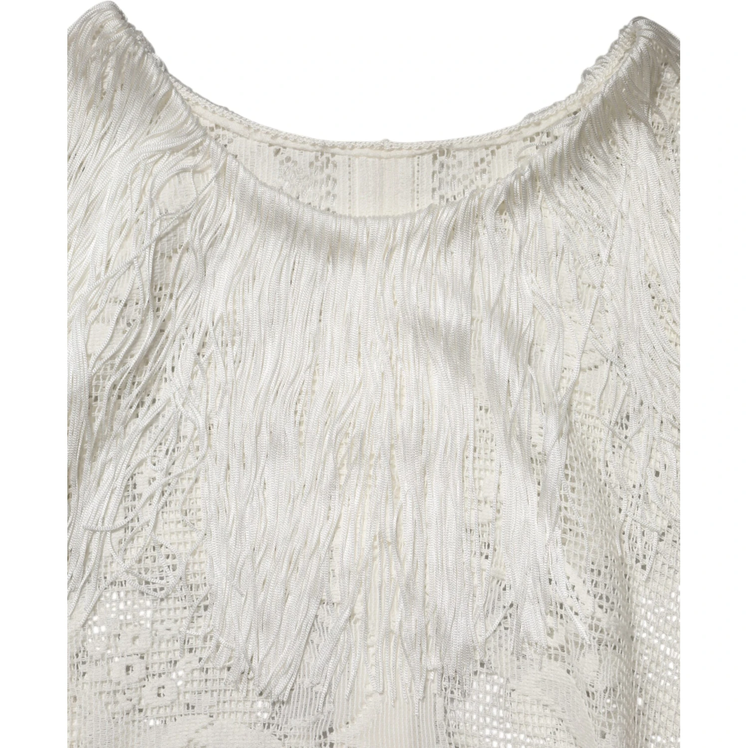 White Floral Lace Fringe Knee Length Dress