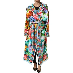 Multicolor Floral Print Belted Bathrobe Coat Jacket