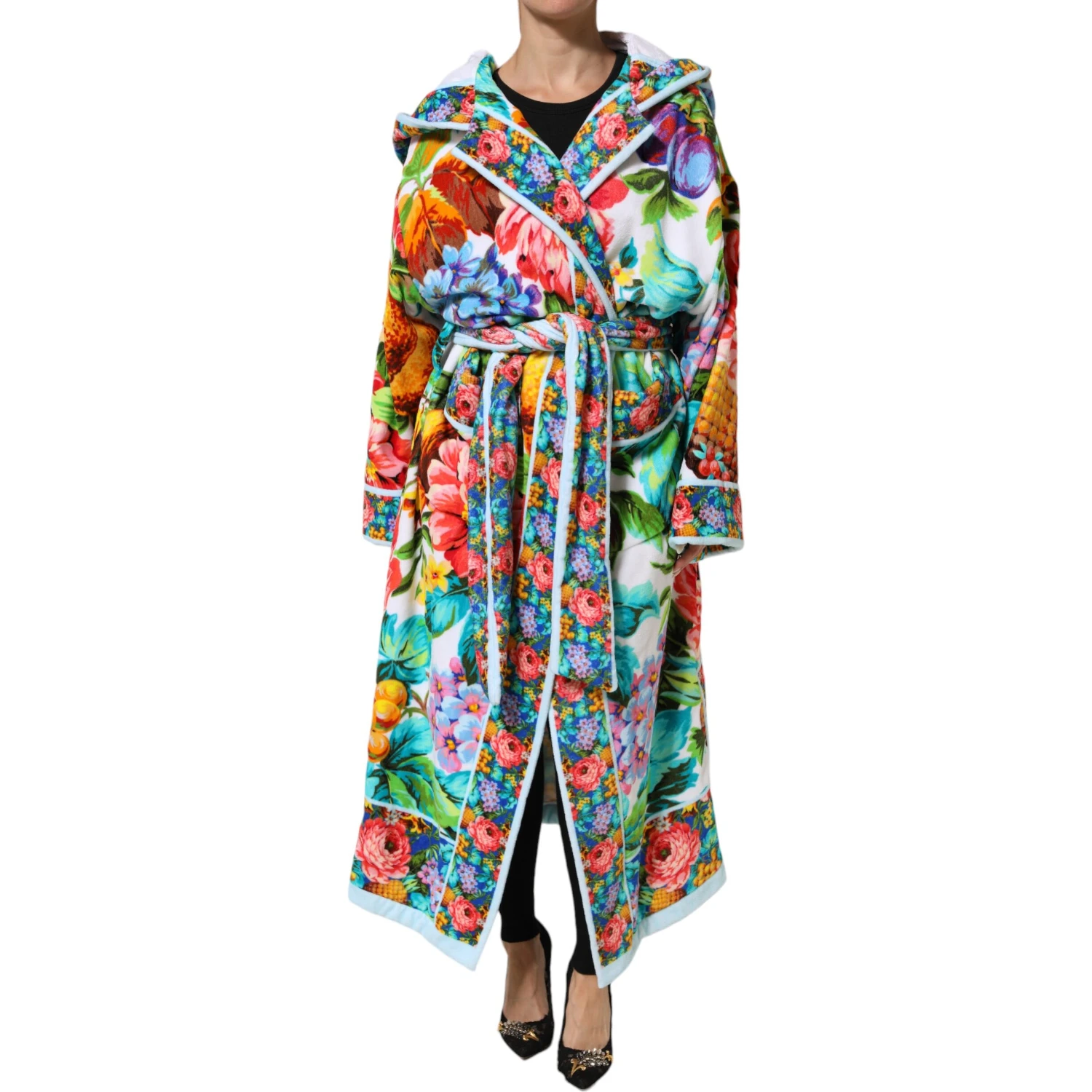 Multicolor Floral Print Belted Bathrobe Coat Jacket
