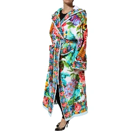 Multicolor Floral Print Belted Bathrobe Coat Jacket
