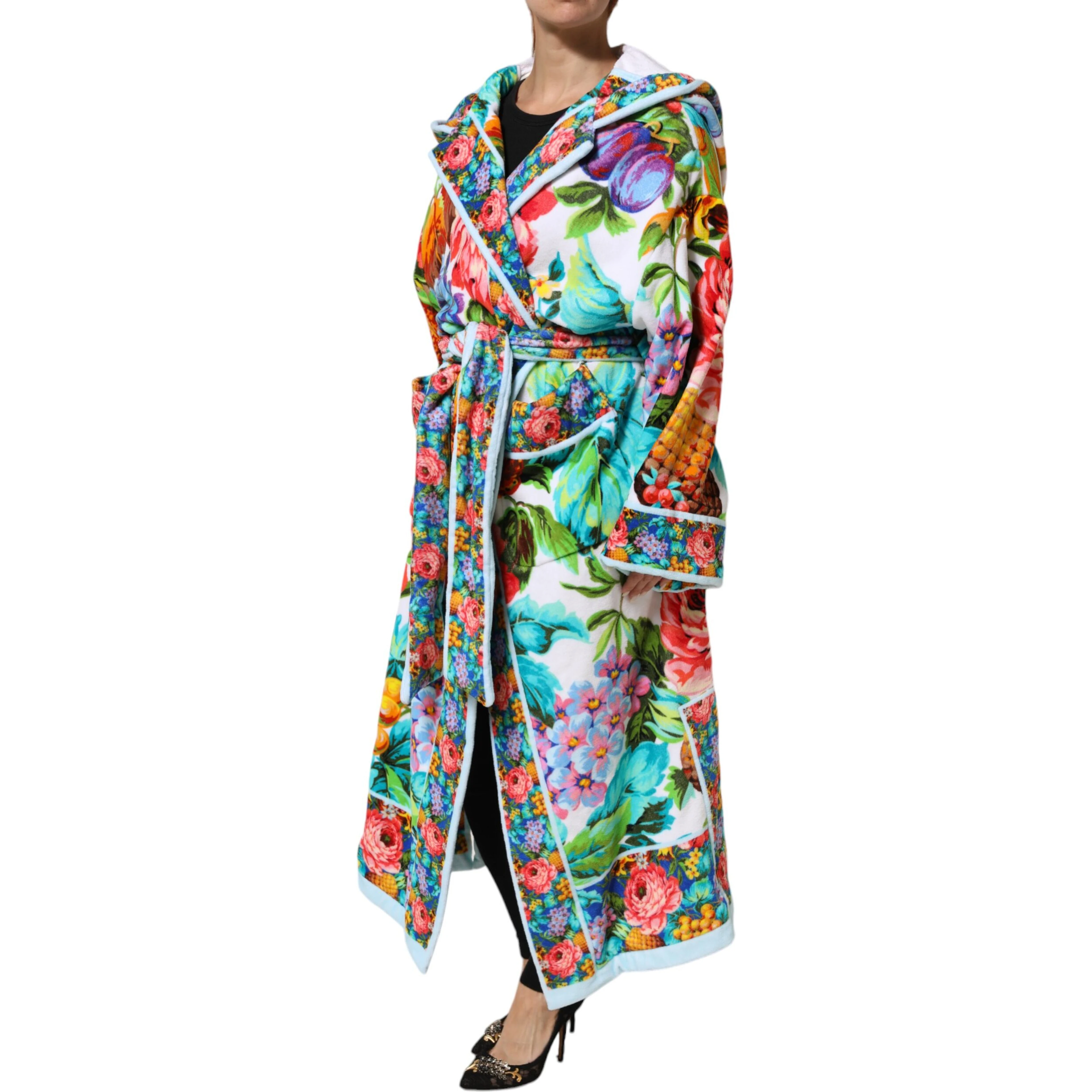 Multicolor Floral Print Belted Bathrobe Coat Jacket