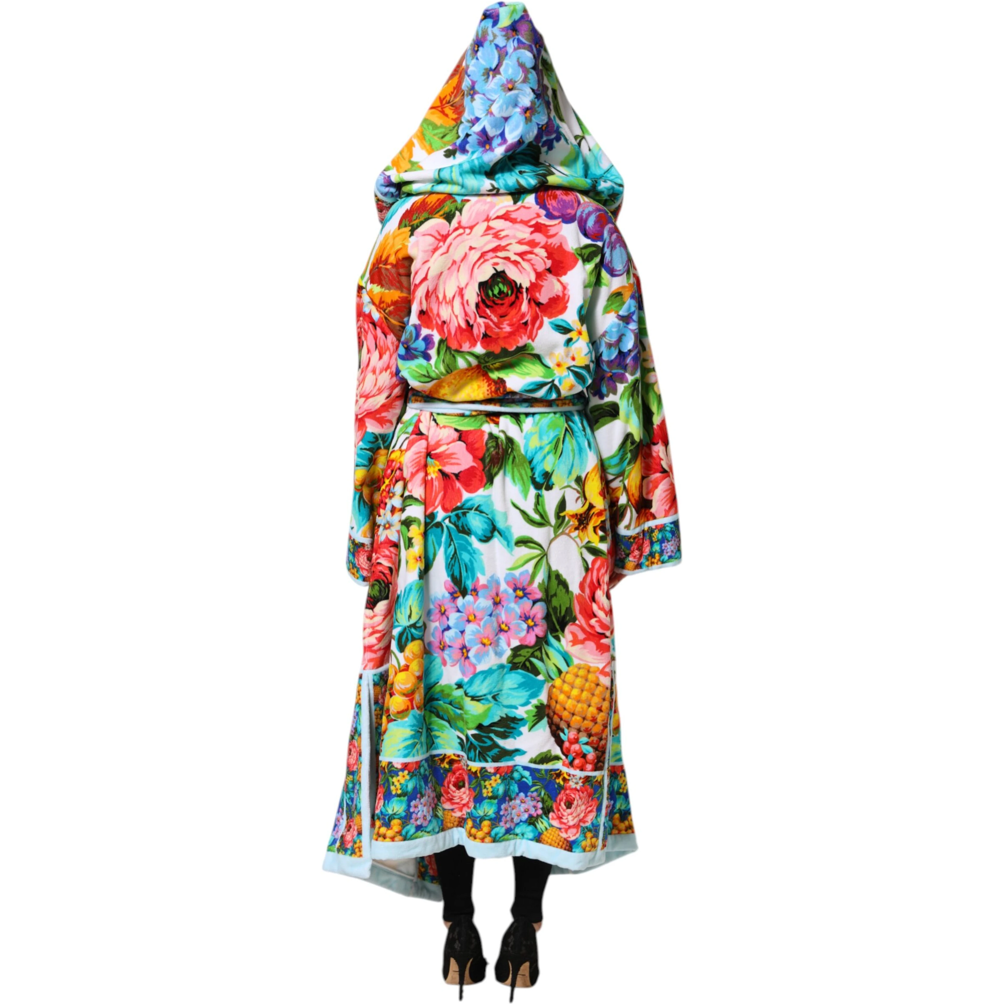 Multicolor Floral Print Belted Bathrobe Coat Jacket