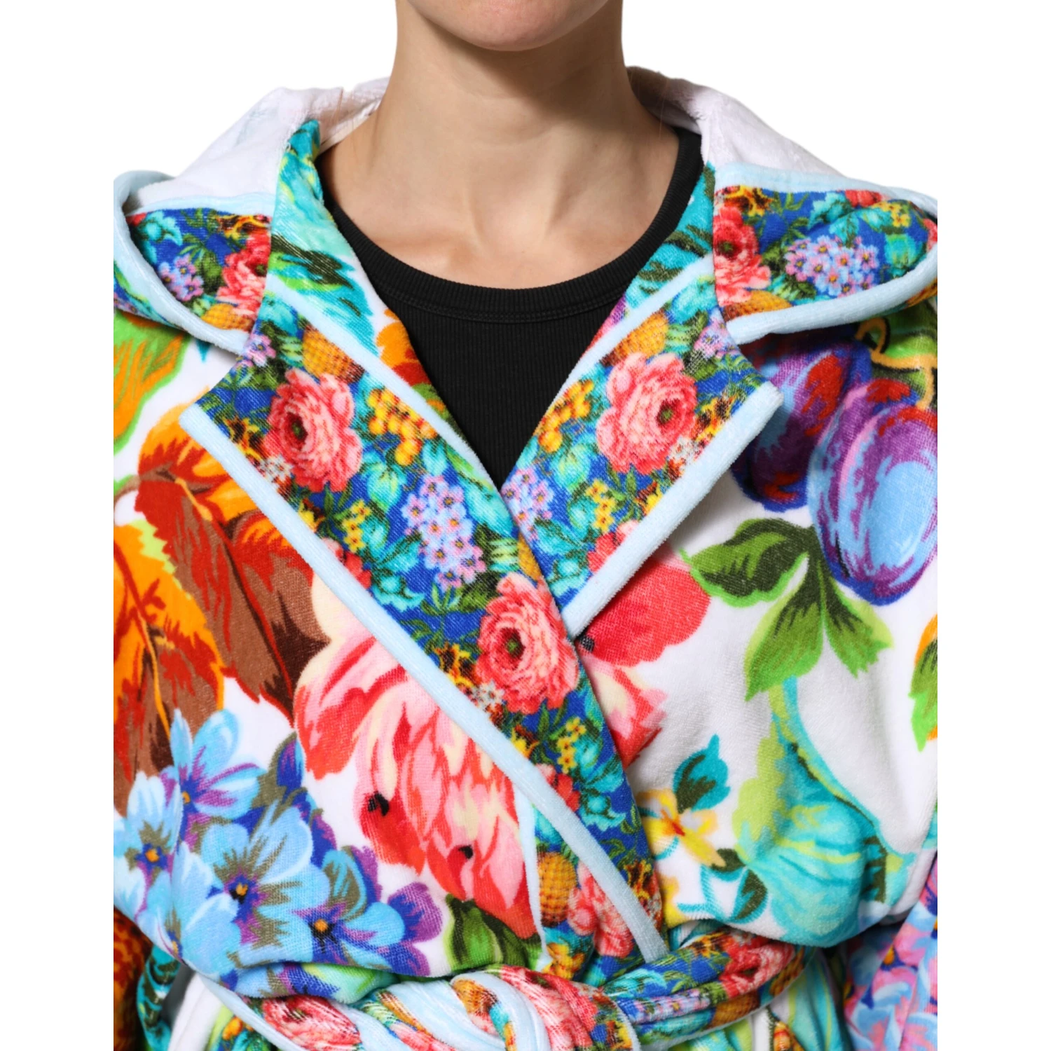 Multicolor Floral Print Belted Bathrobe Coat Jacket