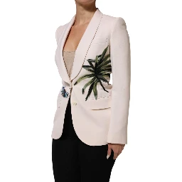 Beige Embroidered Single Breasted Jacket