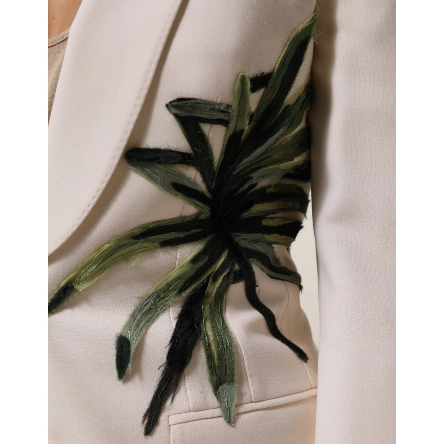 Beige Embroidered Single Breasted Jacket
