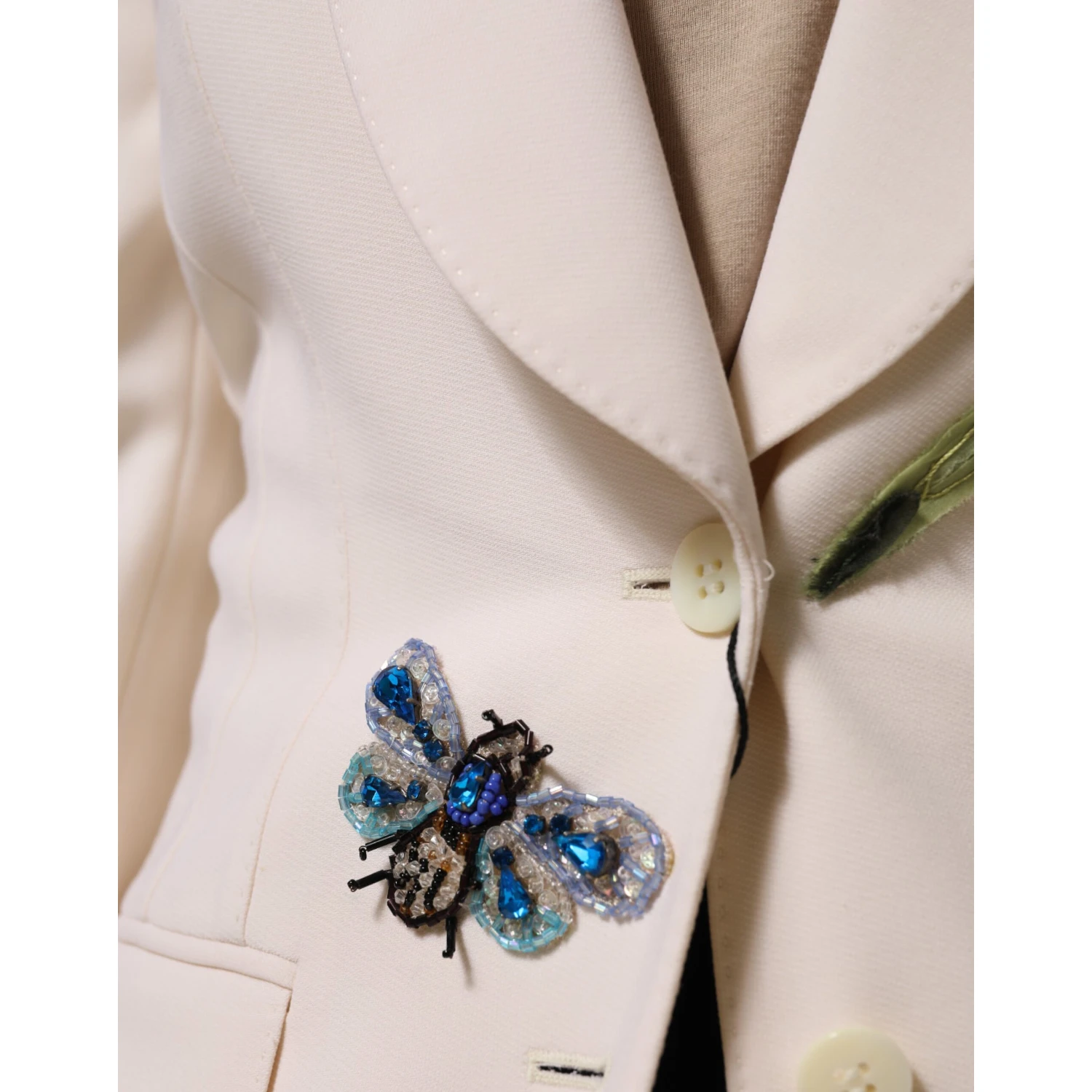 Beige Embroidered Single Breasted Jacket
