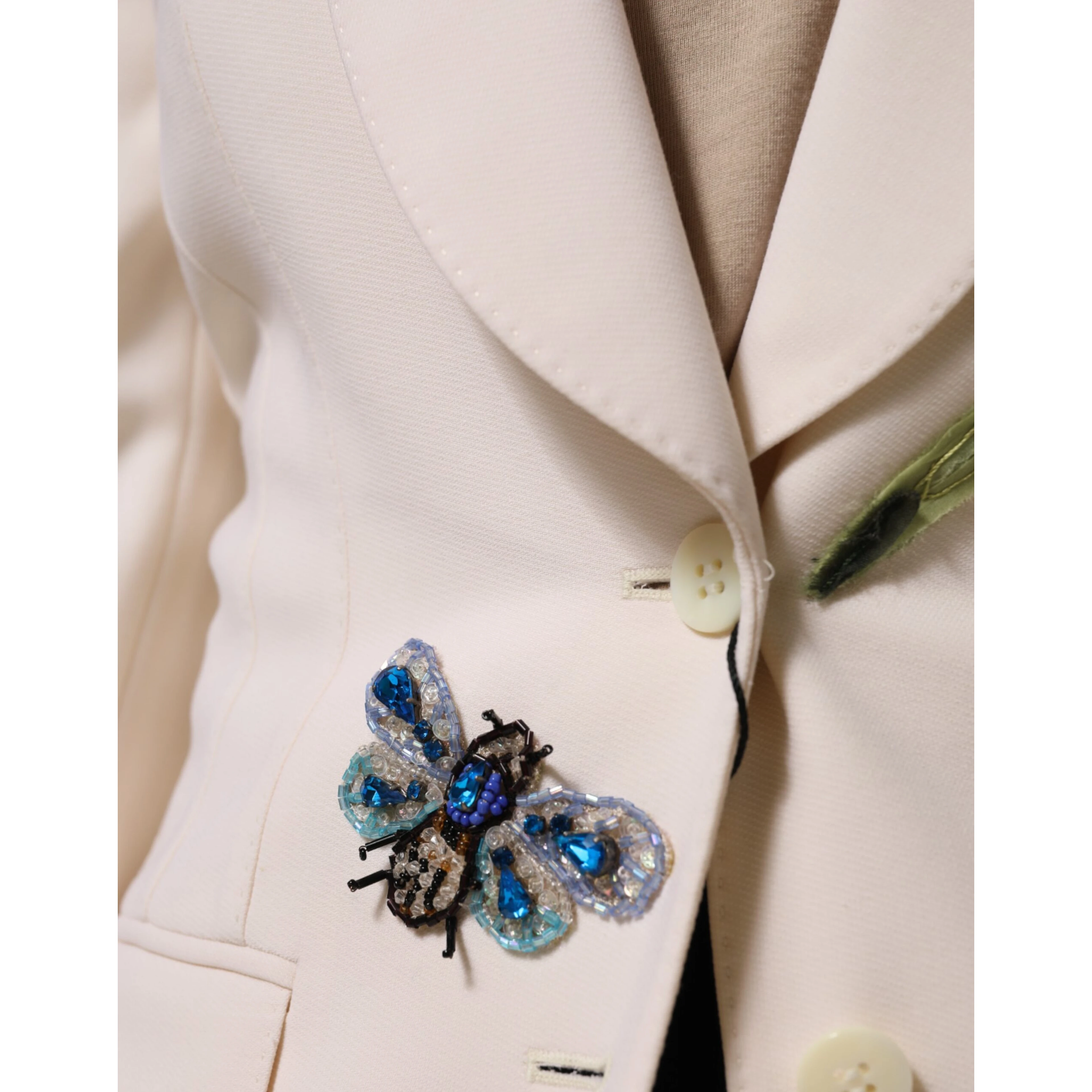 Beige Embroidered Single Breasted Jacket
