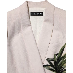Beige Embroidered Single Breasted Jacket