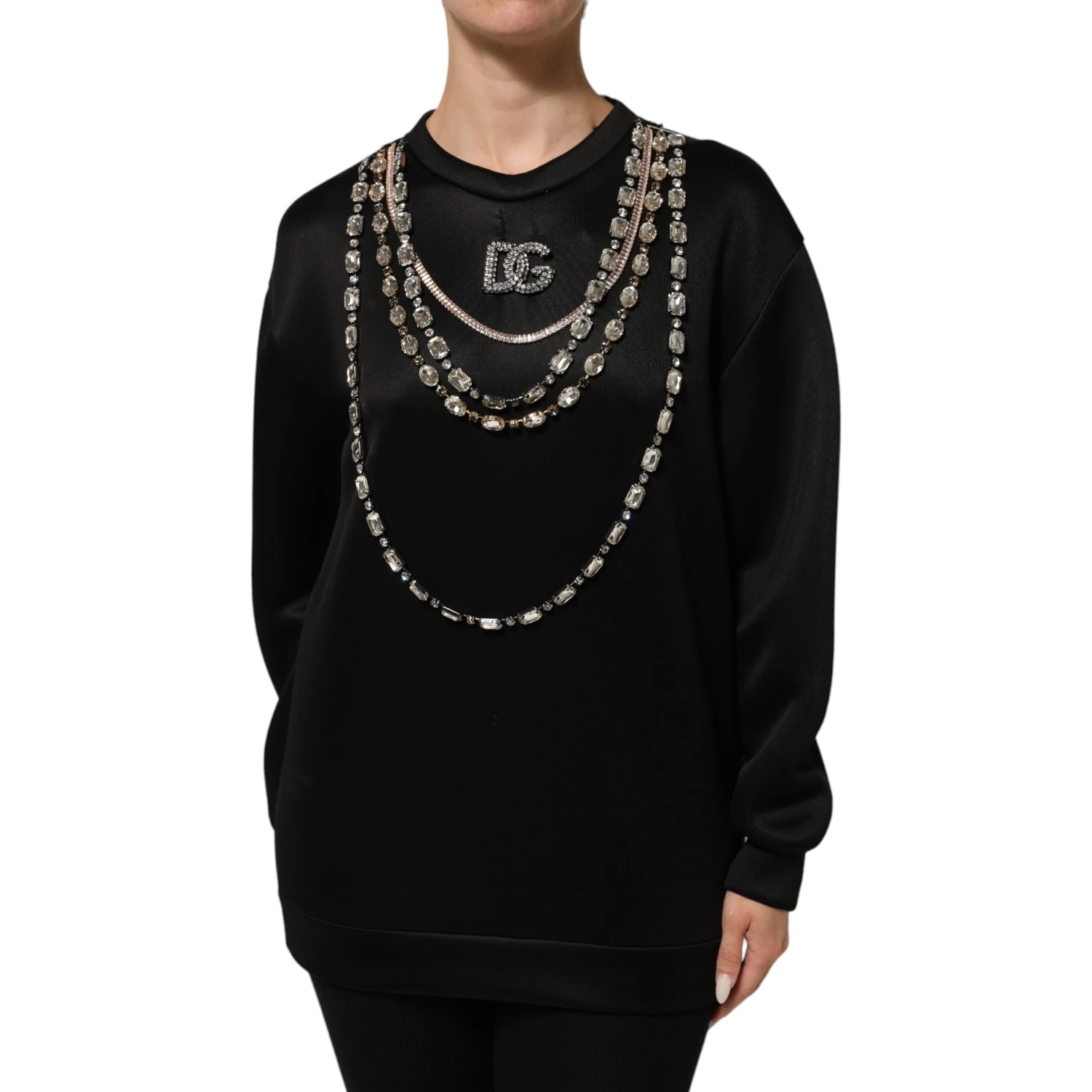 Black Necklace Crystal DG Logo Sweatshirt Sweater