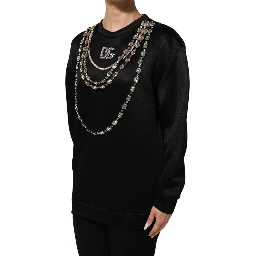 Black Necklace Crystal DG Logo Sweatshirt Sweater
