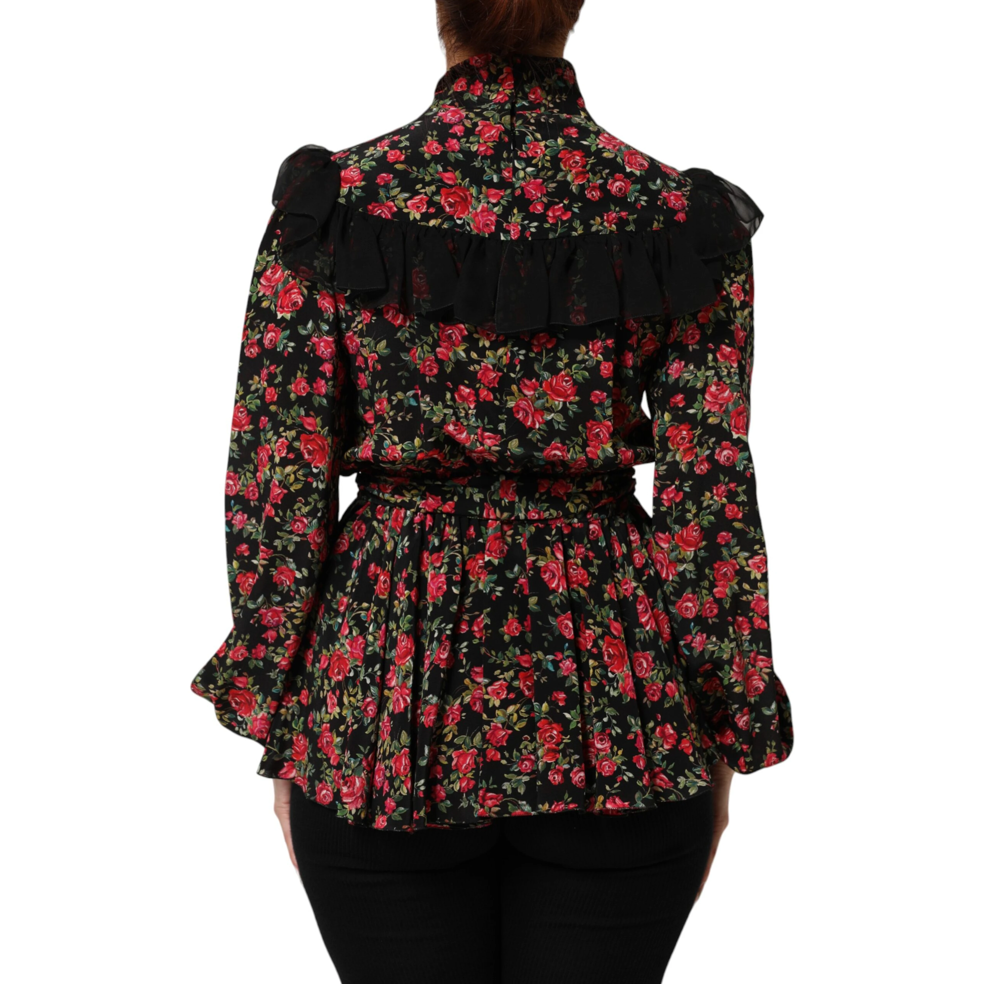 Black Floral Print Long Sleeve Blouse Top
