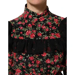 Black Floral Print Long Sleeve Blouse Top