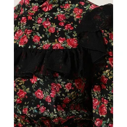 Black Floral Print Long Sleeve Blouse Top