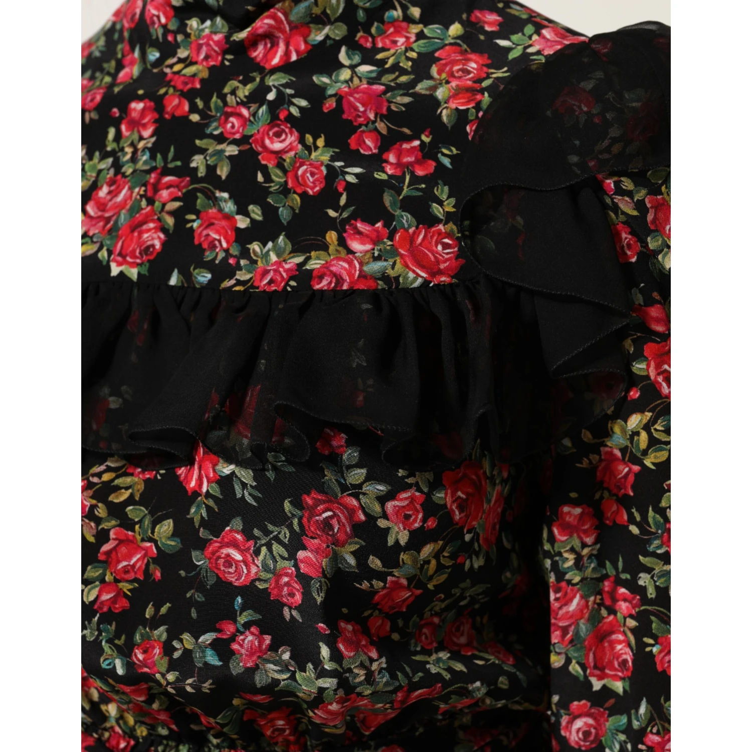 Black Floral Print Long Sleeve Blouse Top