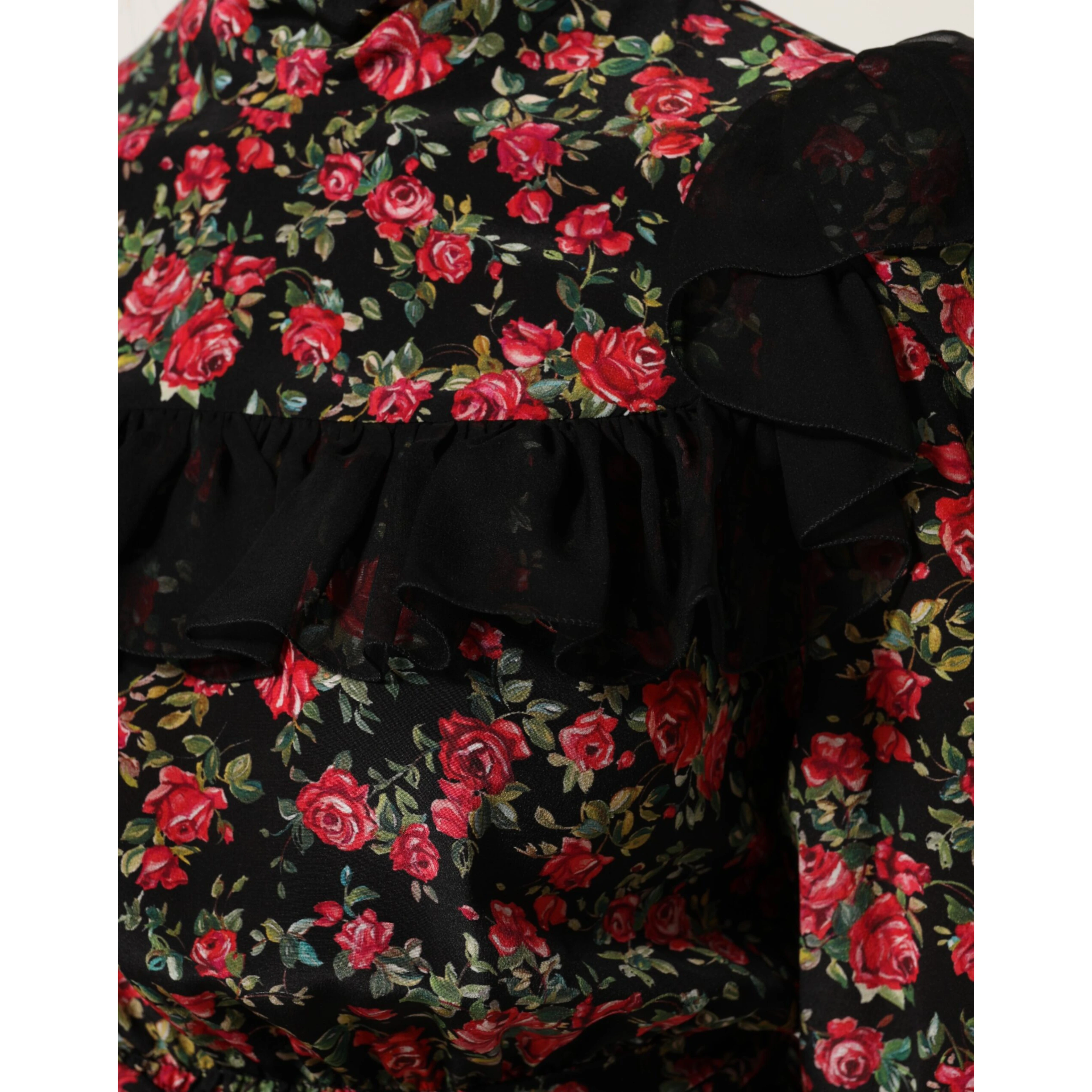 Black Floral Print Long Sleeve Blouse Top