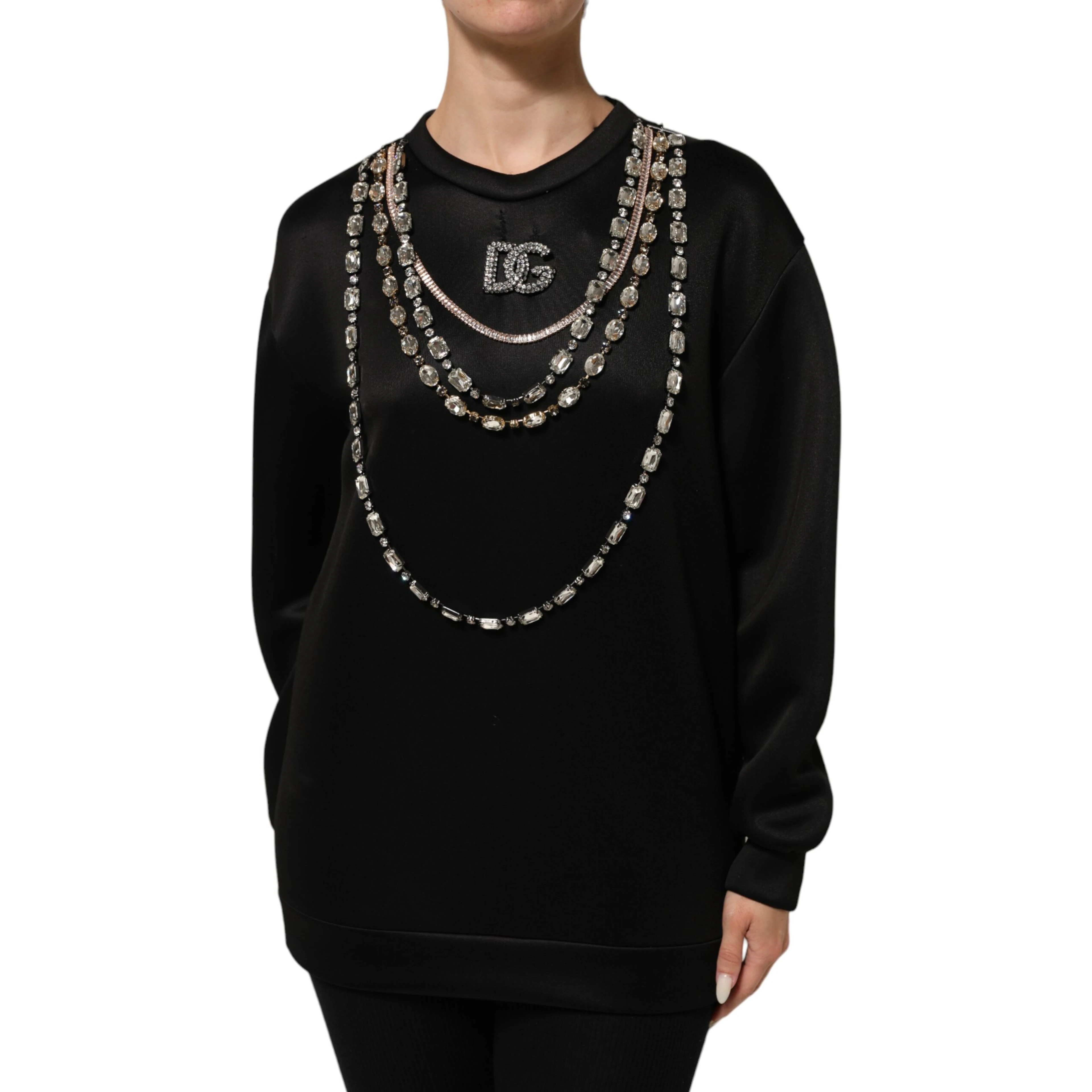 Black Necklace Crystal DG Logo Sweatshirt Sweater