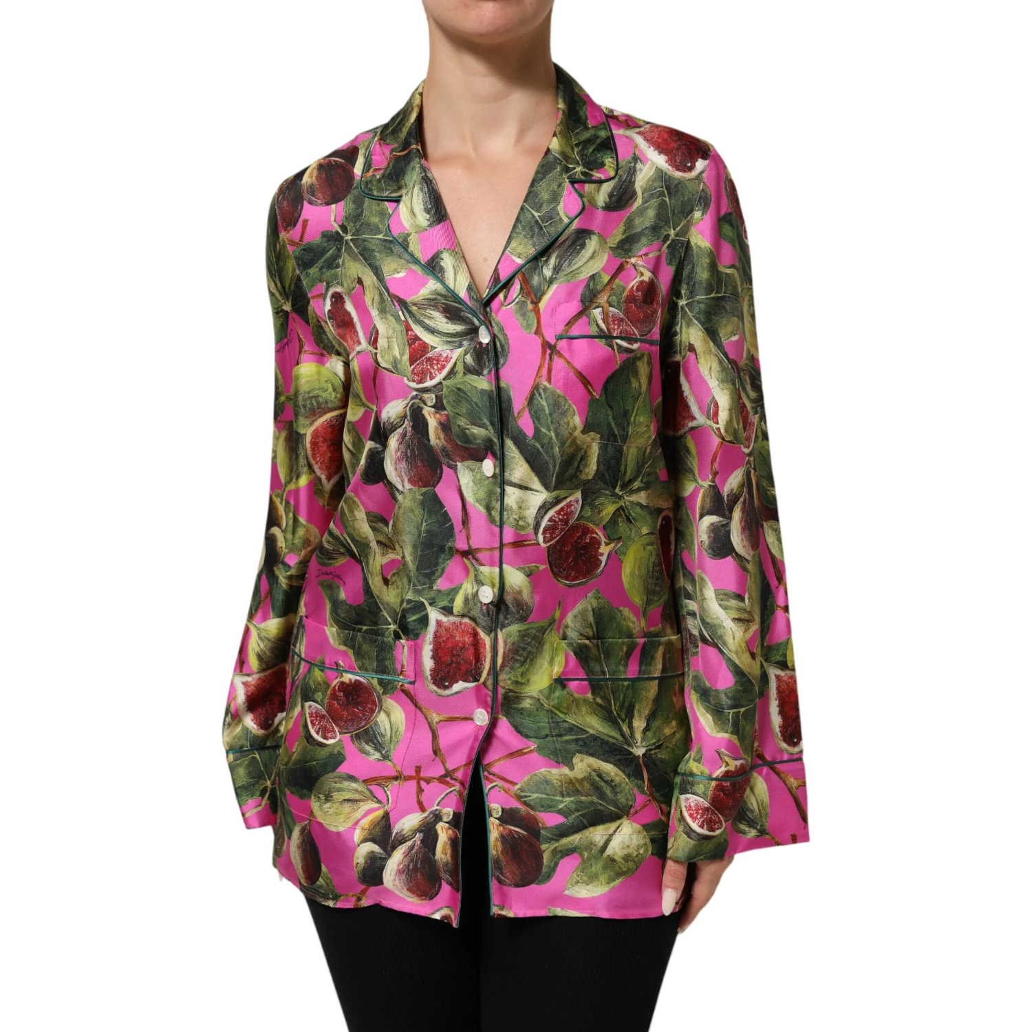 Hot Pink Fig Printed Silk Shirt Blouse Top