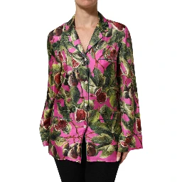 Hot Pink Fig Printed Silk Shirt Blouse Top